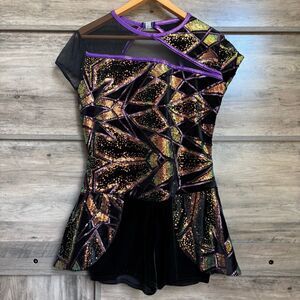 A Wish Come True 24203X Dance Costume Black Velvet Purple Gold Sequins Jazz Acro